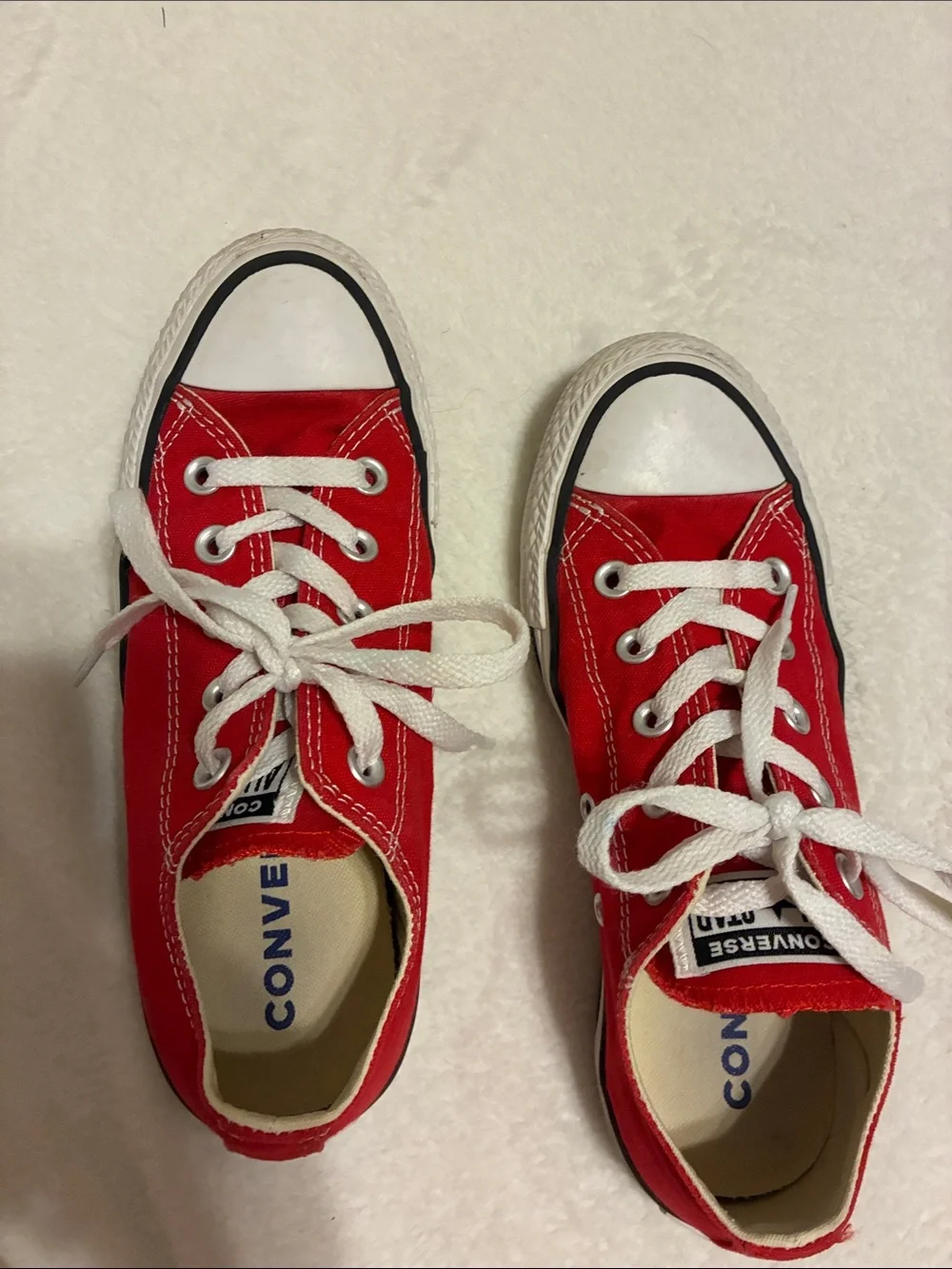Converse Kids Red and White Low-Top Canvas Sneakers
